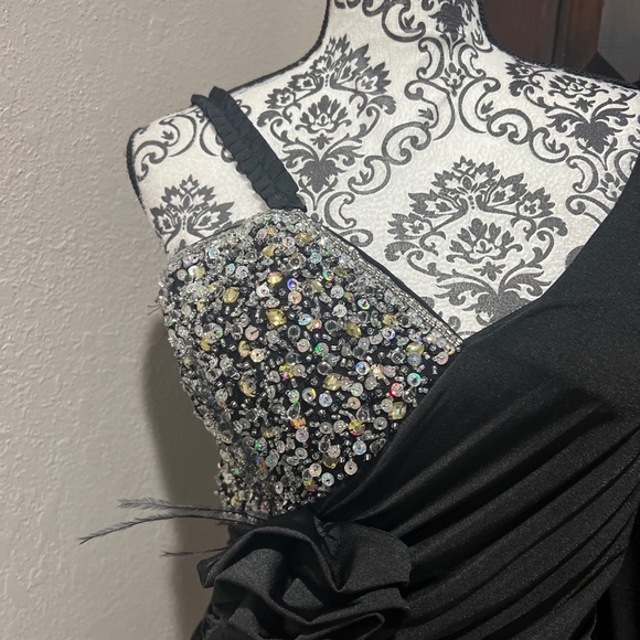 EVENINGS BY ALLURE COCKTAIL DRESS Black Ruching bodycon Evening Formal Bling 8 - Picture 5 of 7